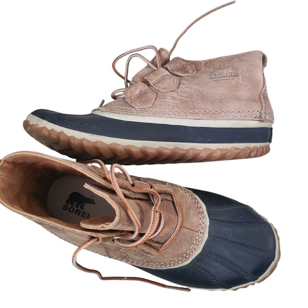 Sorel Tan and Black Waterproof Duck Boots - Women's Ankle Booties